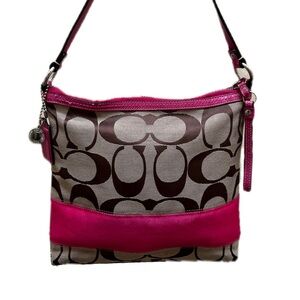 Coach Signature Canvas 2010 Brown & Pink Trim Shoulder/Crossbody